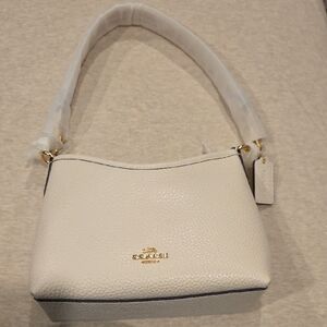 Coach Laurel Small. Pebbled Leather Shoulder Bag in Chalk/Off-White